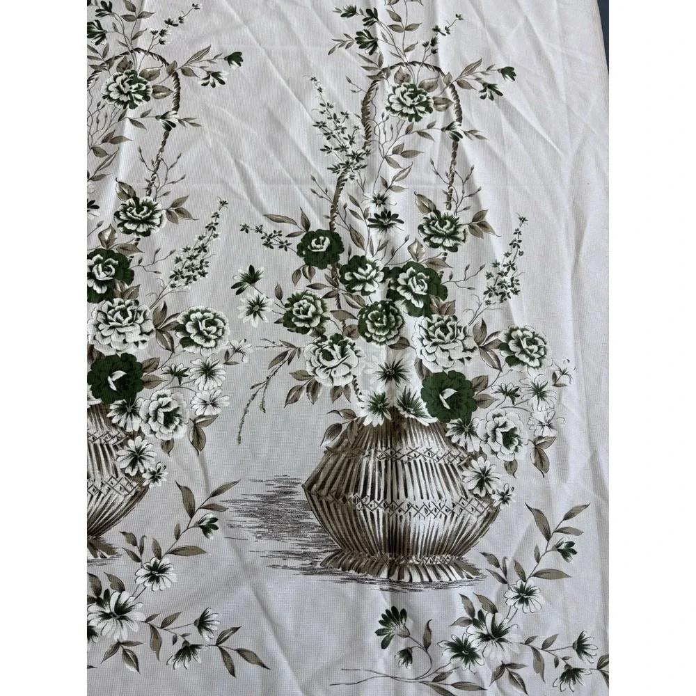 Mid Century Two Tone Floral Bamboo Curtain Panel Set - A Pair 86